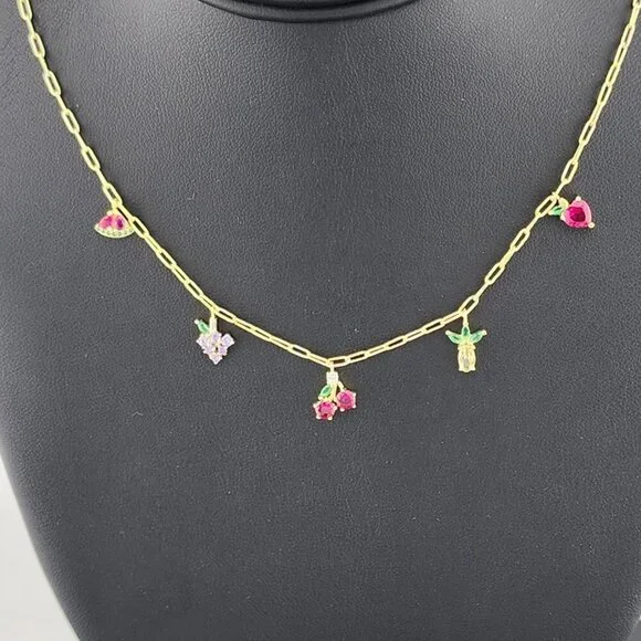 Fruit Fiesta: Sterling Silver 925 Multi-Fruit Necklace - Picture 2 of 7